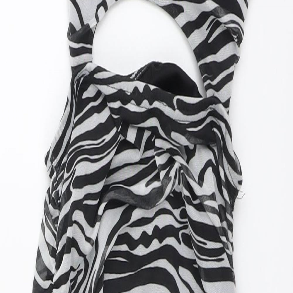 PRETTYLITTLETHING Womens Black Animal Print Polyester Bodycon Size 10 V-Neck Pullover - Zebra print