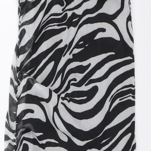 PRETTYLITTLETHING Womens Black Animal Print Polyester Bodycon Size 10 V-Neck Pullover - Zebra print
