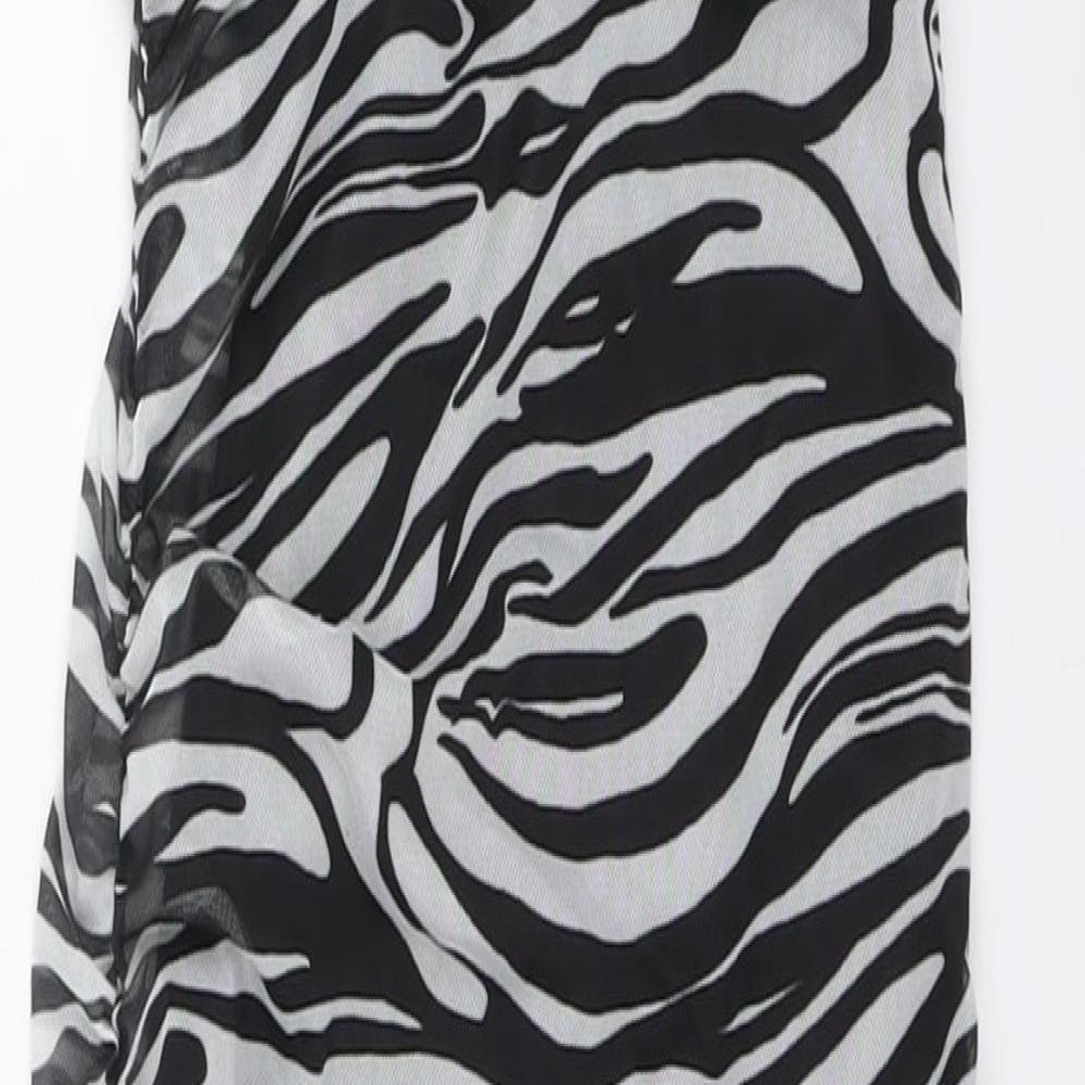 PRETTYLITTLETHING Womens Black Animal Print Polyester Bodycon Size 10 V-Neck Pullover - Zebra print
