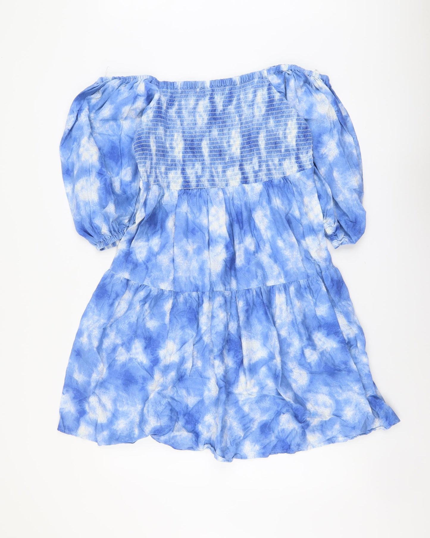 NEXT Womens Blue Geometric Cotton Fit & Flare Size 14 Off the Shoulder Pullover - Drop Hem