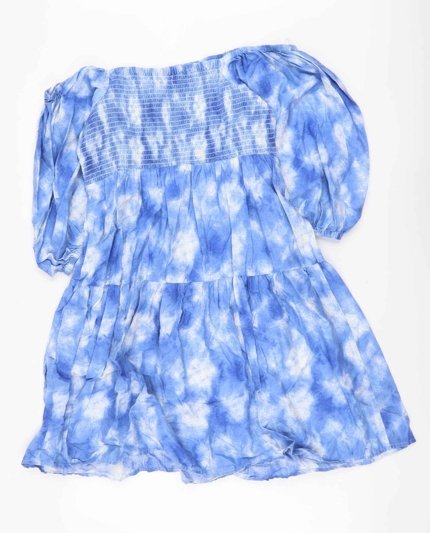 NEXT Womens Blue Geometric Cotton Fit & Flare Size 14 Off the Shoulder Pullover - Drop Hem