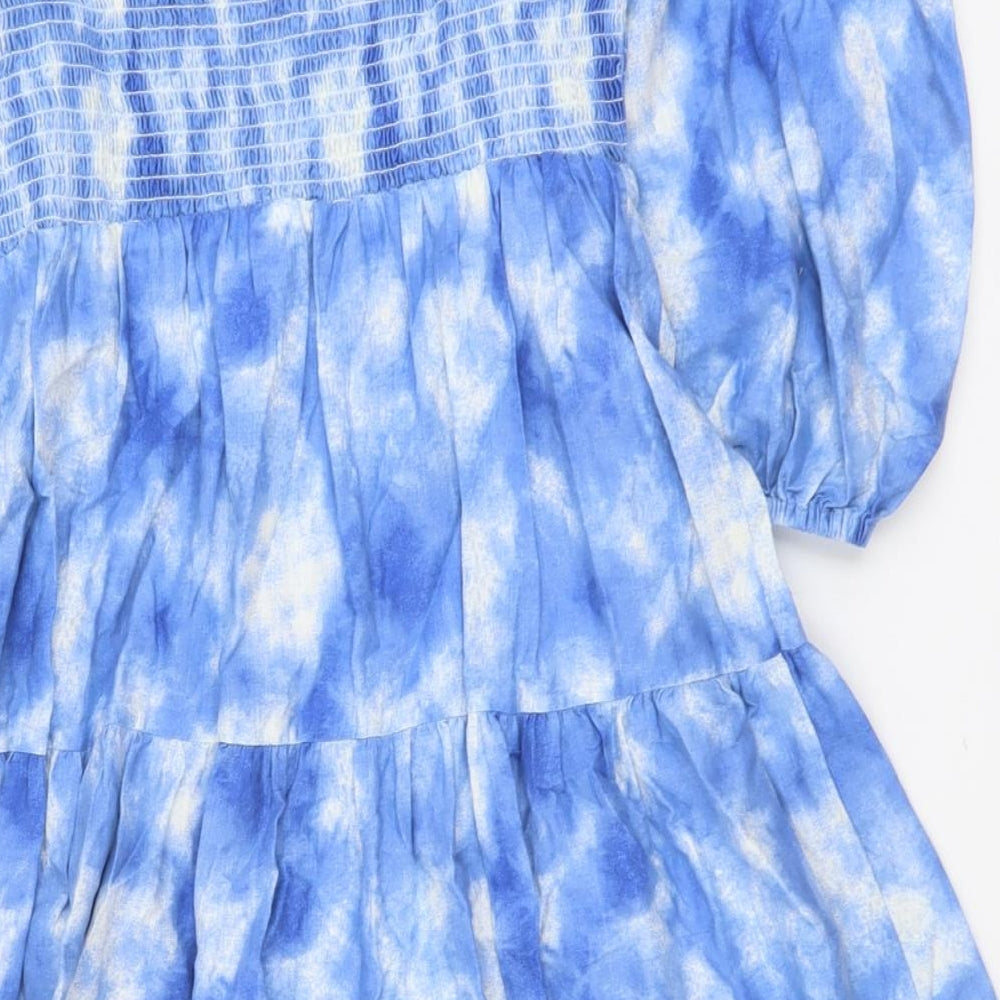 NEXT Womens Blue Geometric Cotton Fit & Flare Size 14 Off the Shoulder Pullover - Drop Hem