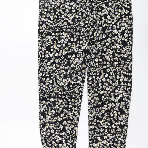 Only Womens Black Floral Polyester Trousers Size 8 L29 in Regular Zip