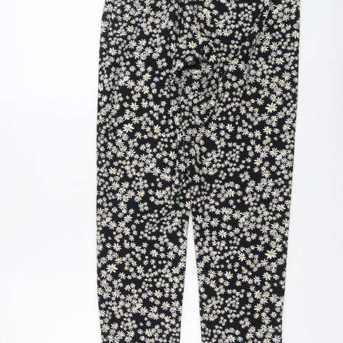 Only Womens Black Floral Polyester Trousers Size 8 L29 in Regular Zip