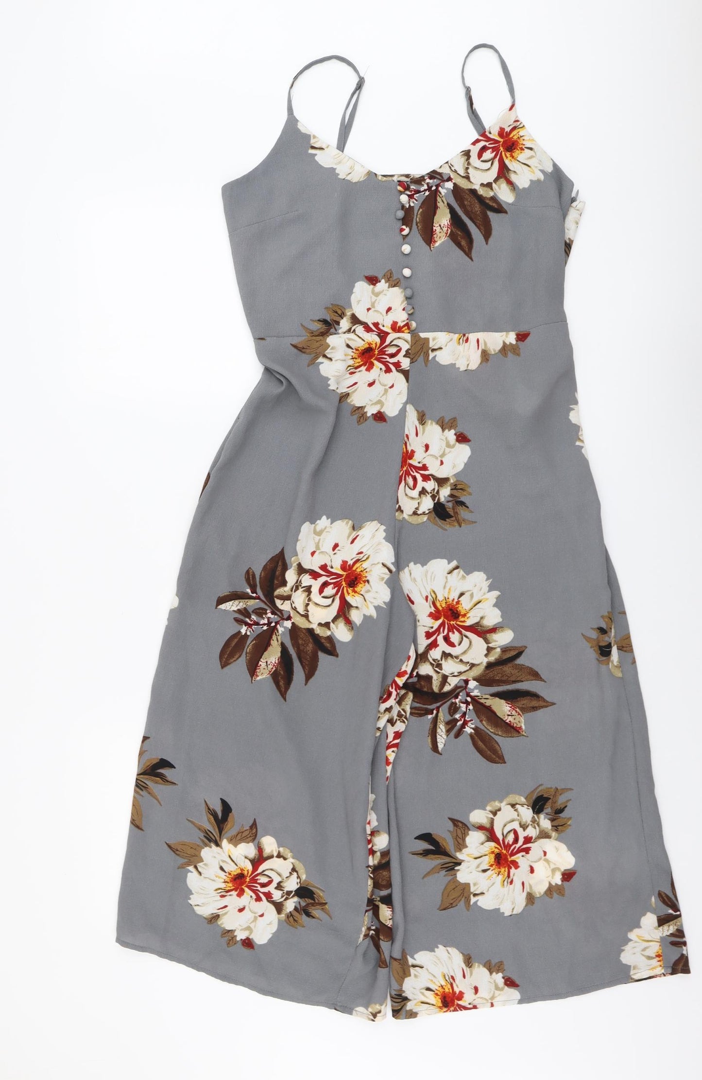 Cameo Rose Womens Grey Floral Polyester Jumpsuit One-Piece Size 10 Zip