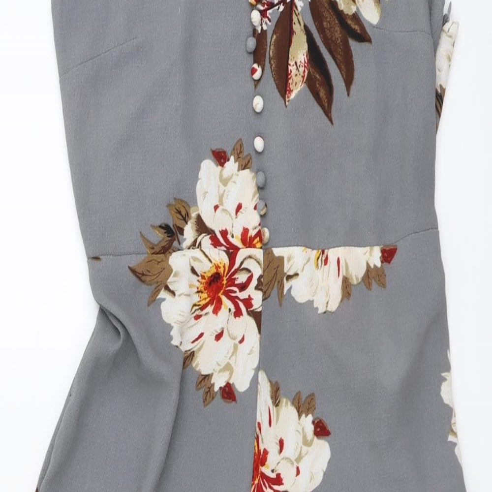 Cameo Rose Womens Grey Floral Polyester Jumpsuit One-Piece Size 10 Zip