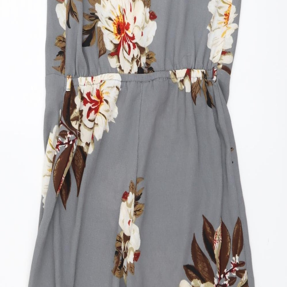 Cameo Rose Womens Grey Floral Polyester Jumpsuit One-Piece Size 10 Zip