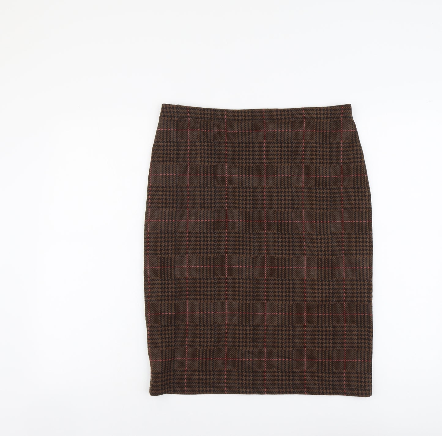 TU Womens Brown Plaid Polyester Straight & Pencil Skirt Size 14