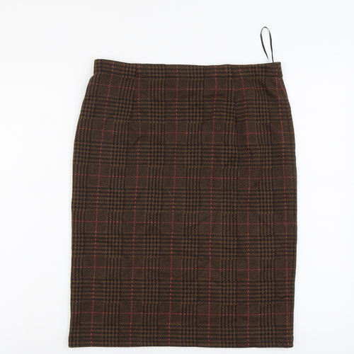 TU Womens Brown Plaid Polyester Straight & Pencil Skirt Size 14