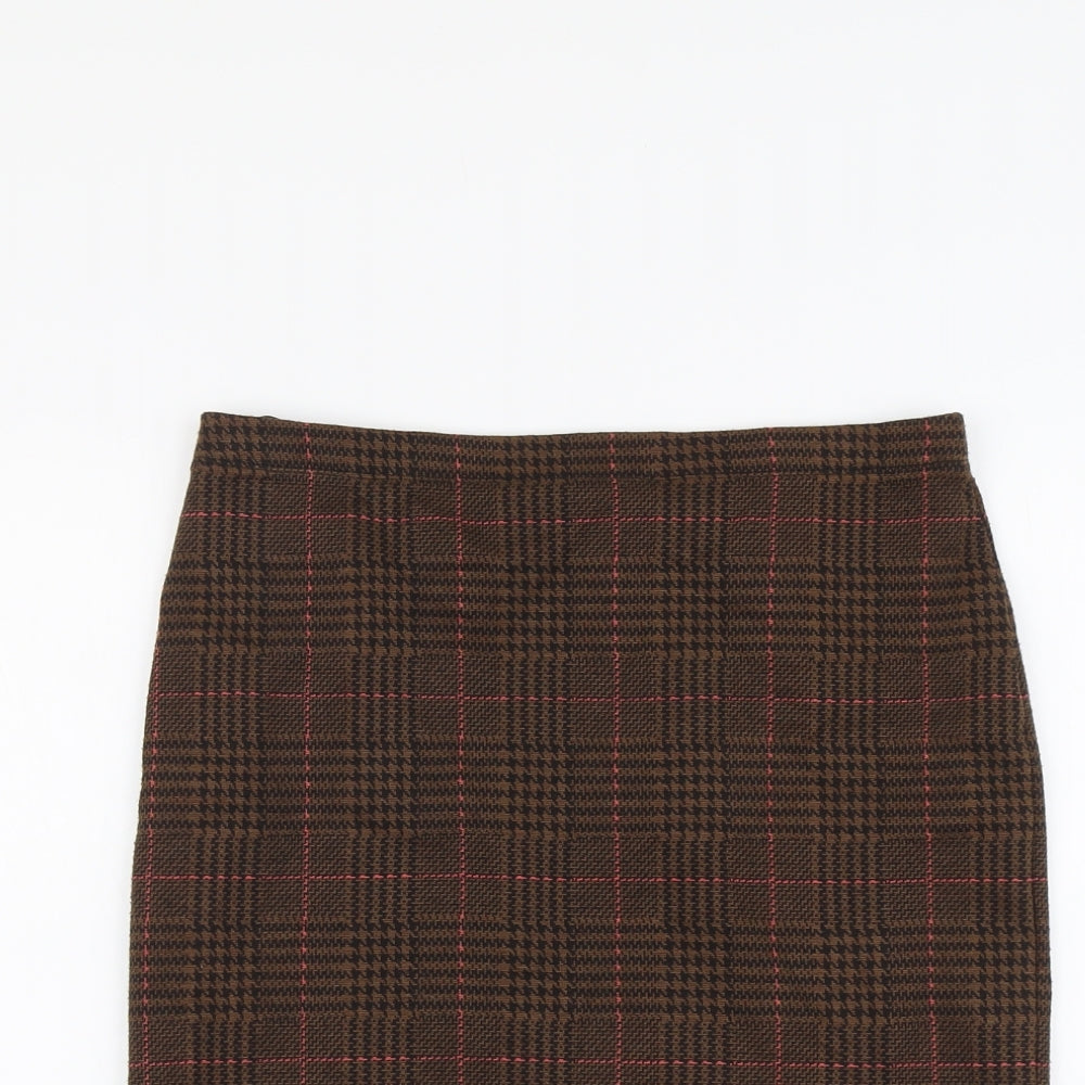 TU Womens Brown Plaid Polyester Straight & Pencil Skirt Size 14