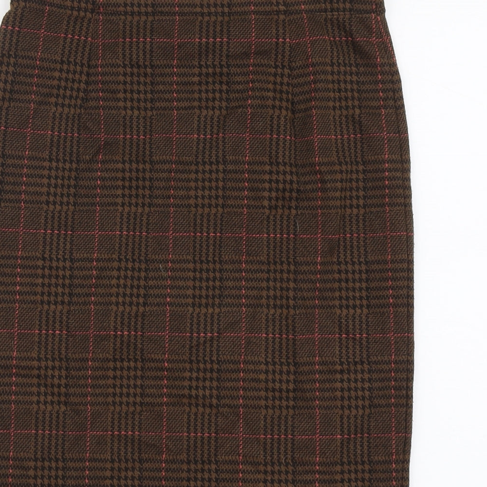 TU Womens Brown Plaid Polyester Straight & Pencil Skirt Size 14