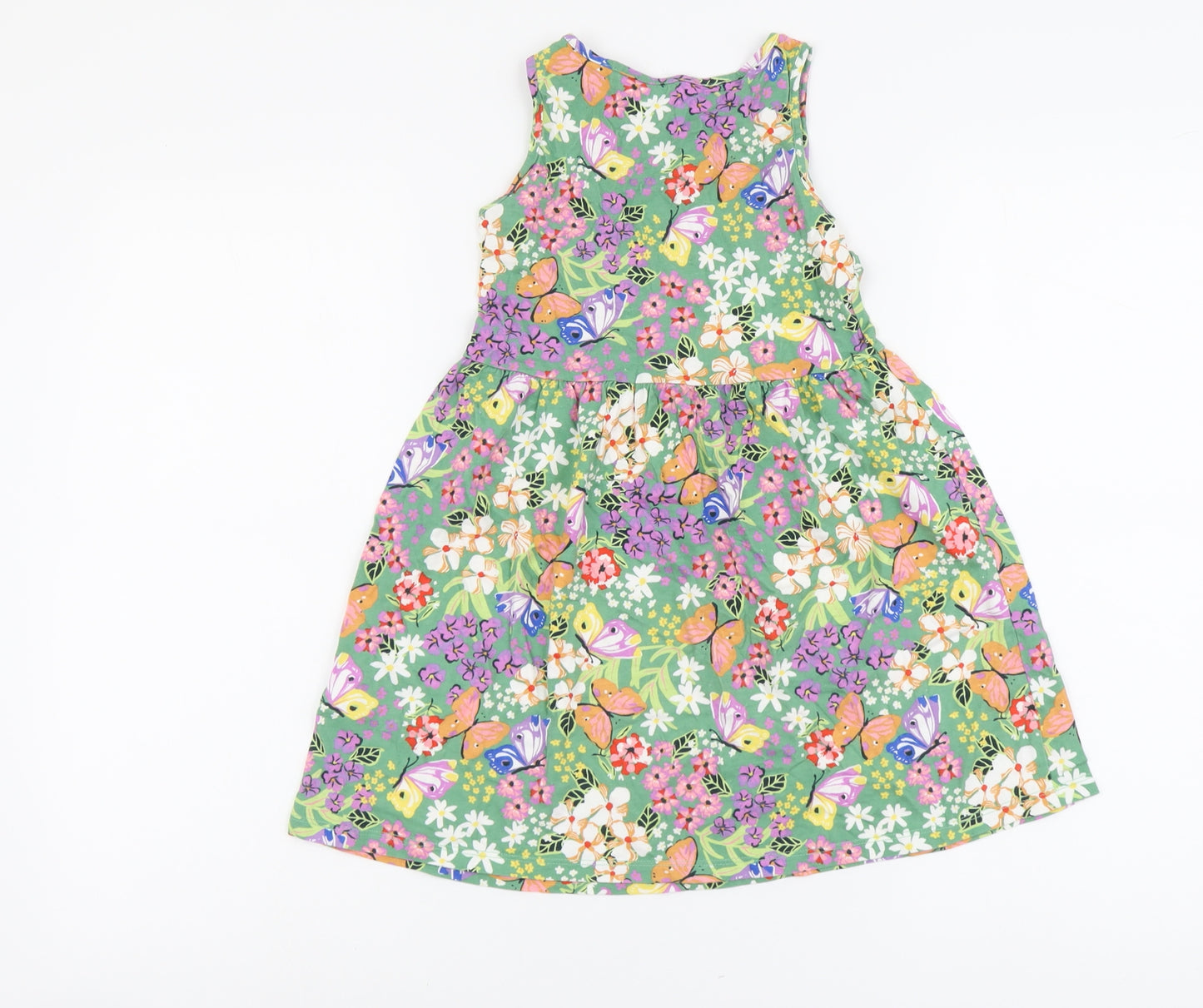H&M Girls Multicoloured Geometric Cotton Tank Dress Size 6-7 Years Boat Neck Pullover - Butterfly Print