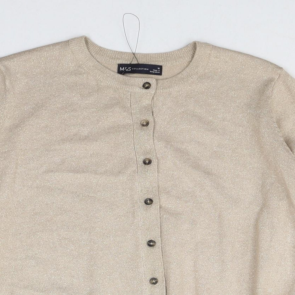 Marks and Spencer Womens Beige Round Neck Viscose Cardigan Jumper Size 16
