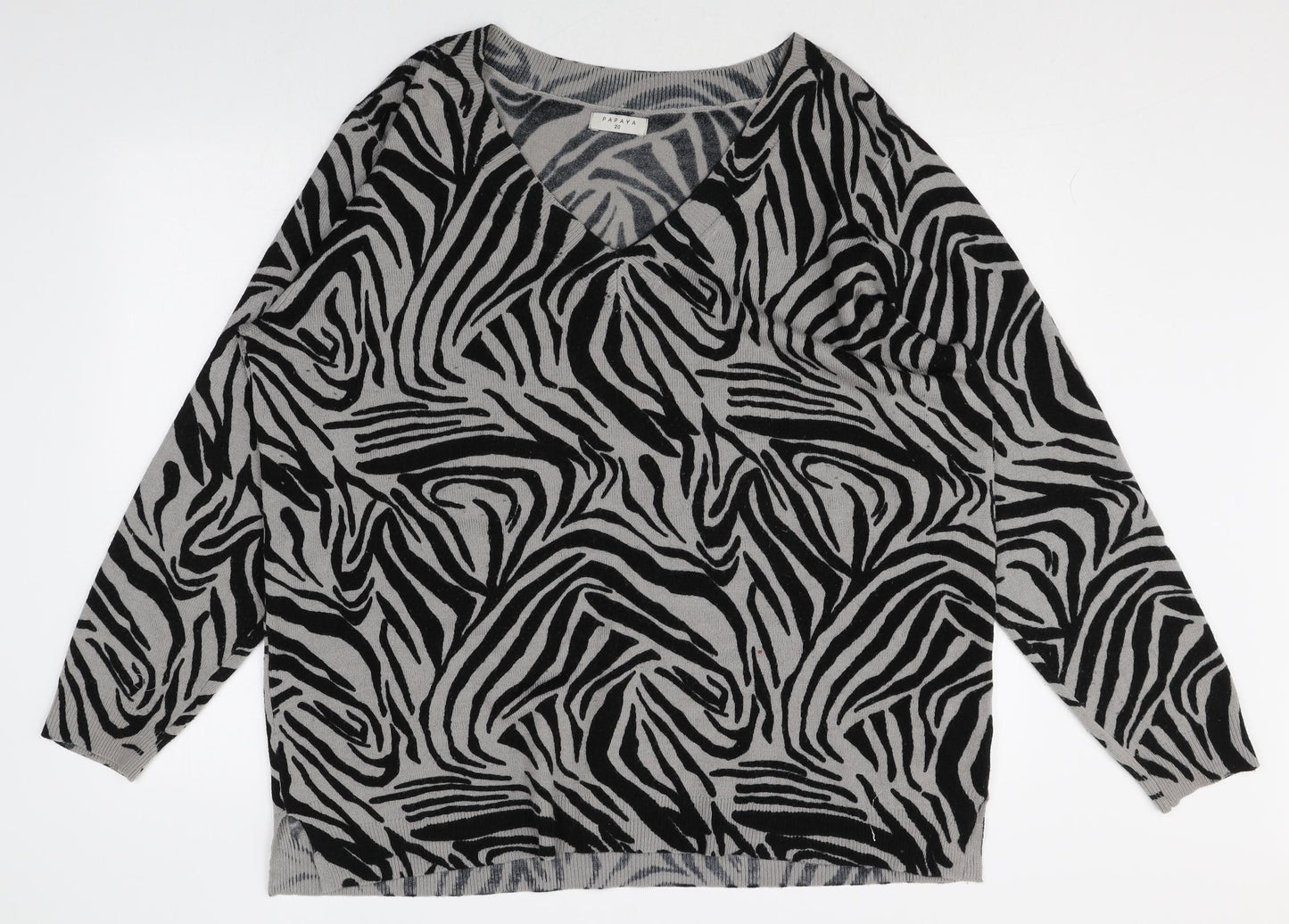 Papaya Womens Multicoloured V-Neck Animal Print Acrylic Pullover Jumper Size 20 - Tiger Pattern