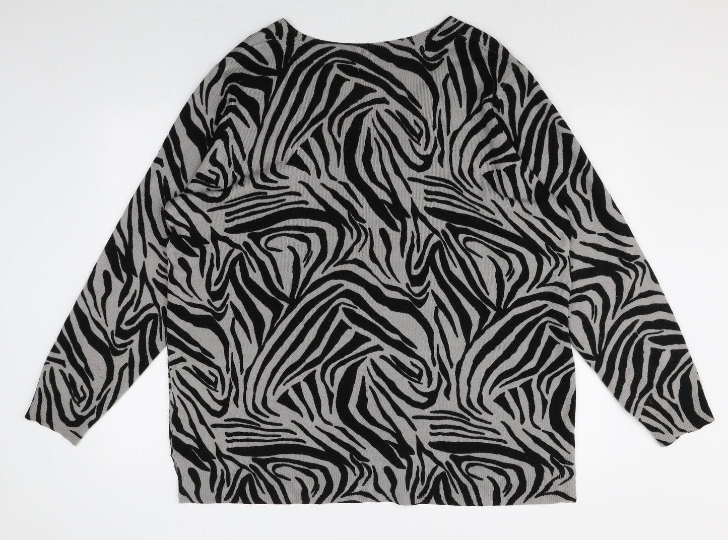 Papaya Womens Multicoloured V-Neck Animal Print Acrylic Pullover Jumper Size 20 - Tiger Pattern
