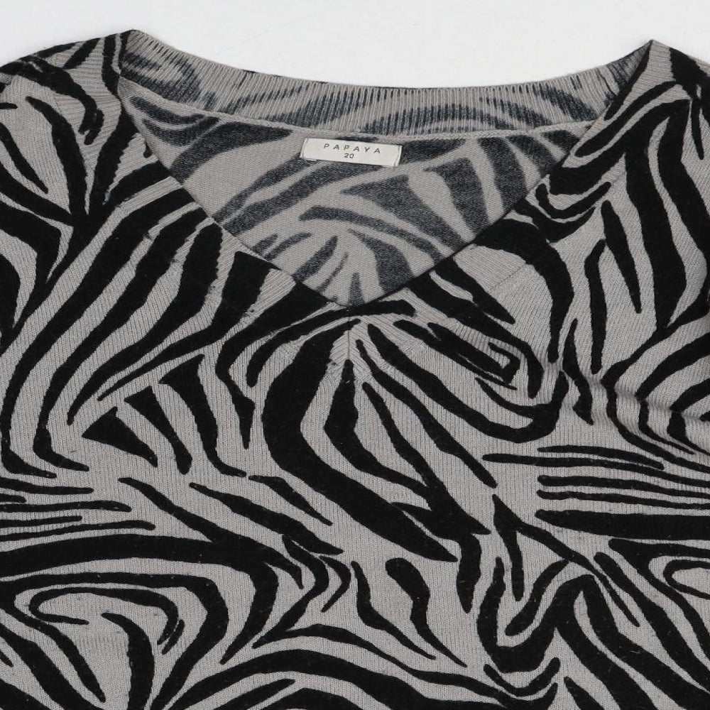 Papaya Womens Multicoloured V-Neck Animal Print Acrylic Pullover Jumper Size 20 - Tiger Pattern