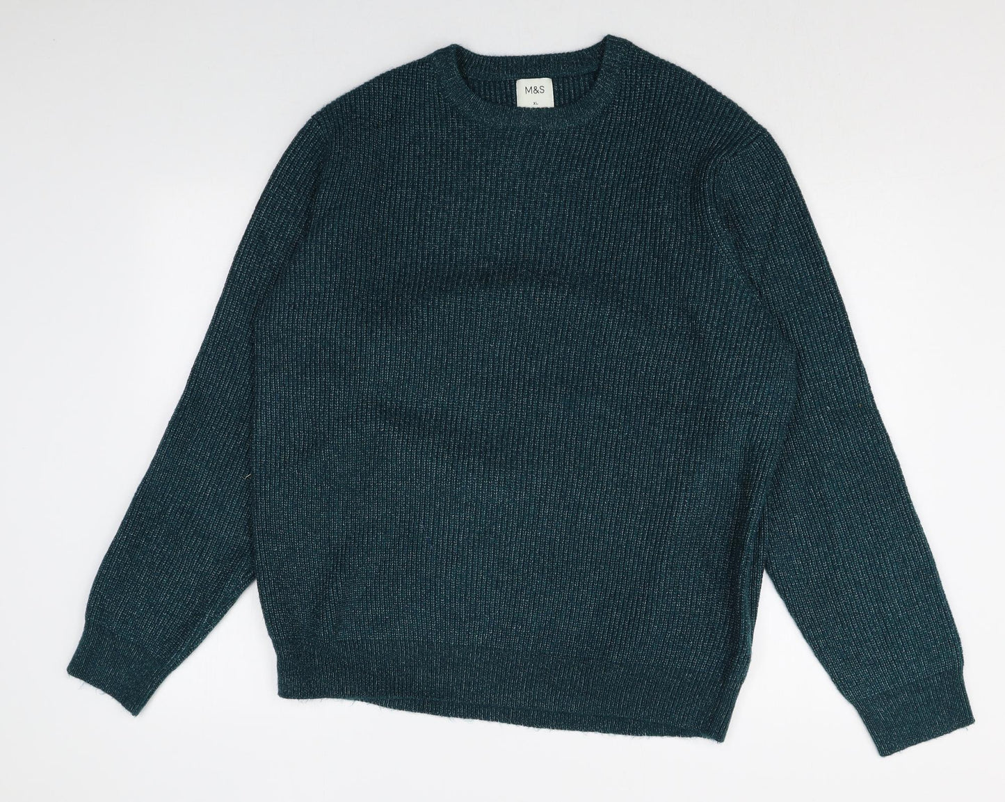 Marks and Spencer Mens Green Round Neck Polyamide Pullover Jumper Size XL Long Sleeve