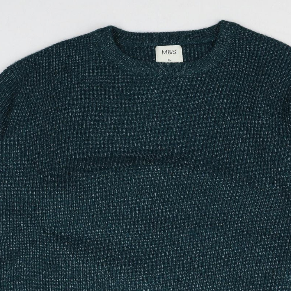 Marks and Spencer Mens Green Round Neck Polyamide Pullover Jumper Size XL Long Sleeve