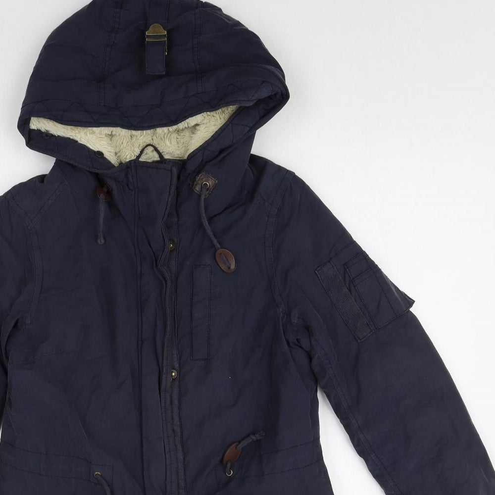 New Look Womens Blue Parka Coat Size 8 Zip