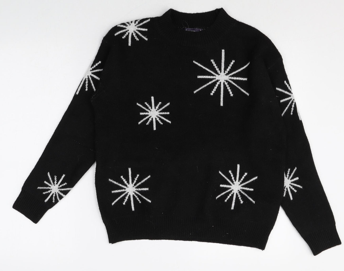 Marks and Spencer Womens Black Round Neck Geometric Polyester Pullover Jumper Size S