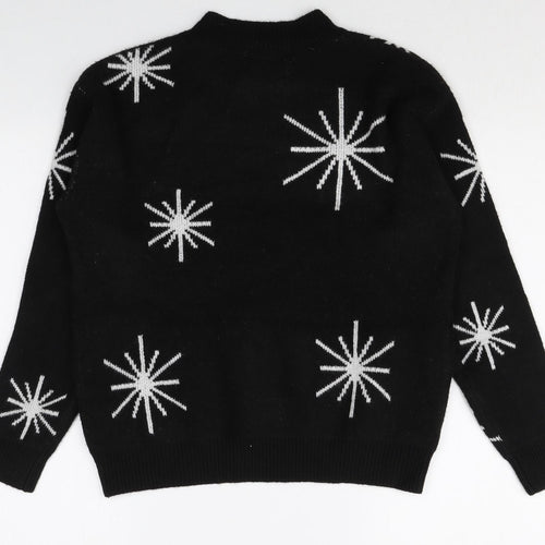 Marks and Spencer Womens Black Round Neck Geometric Polyester Pullover Jumper Size S