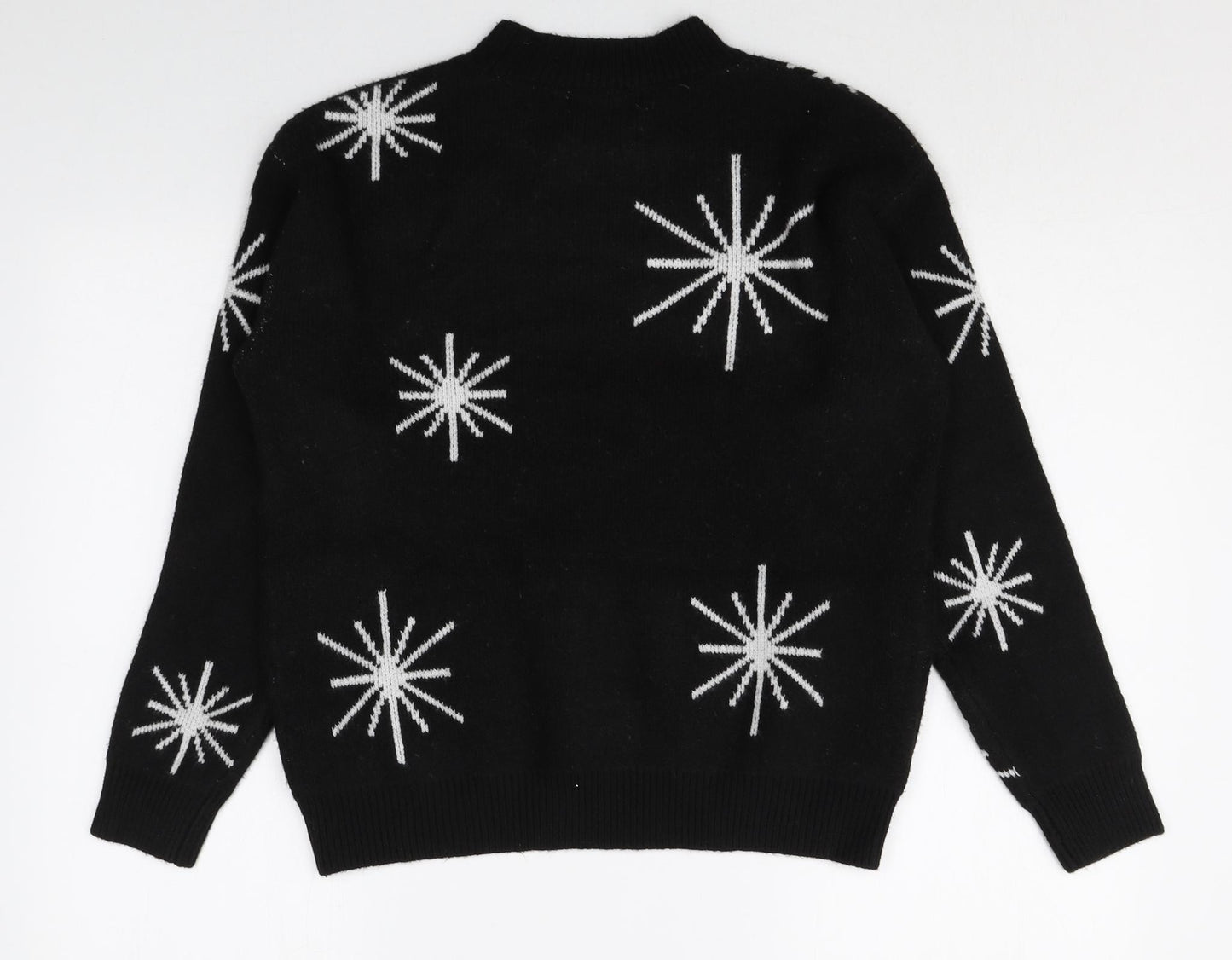 Marks and Spencer Womens Black Round Neck Geometric Polyester Pullover Jumper Size S