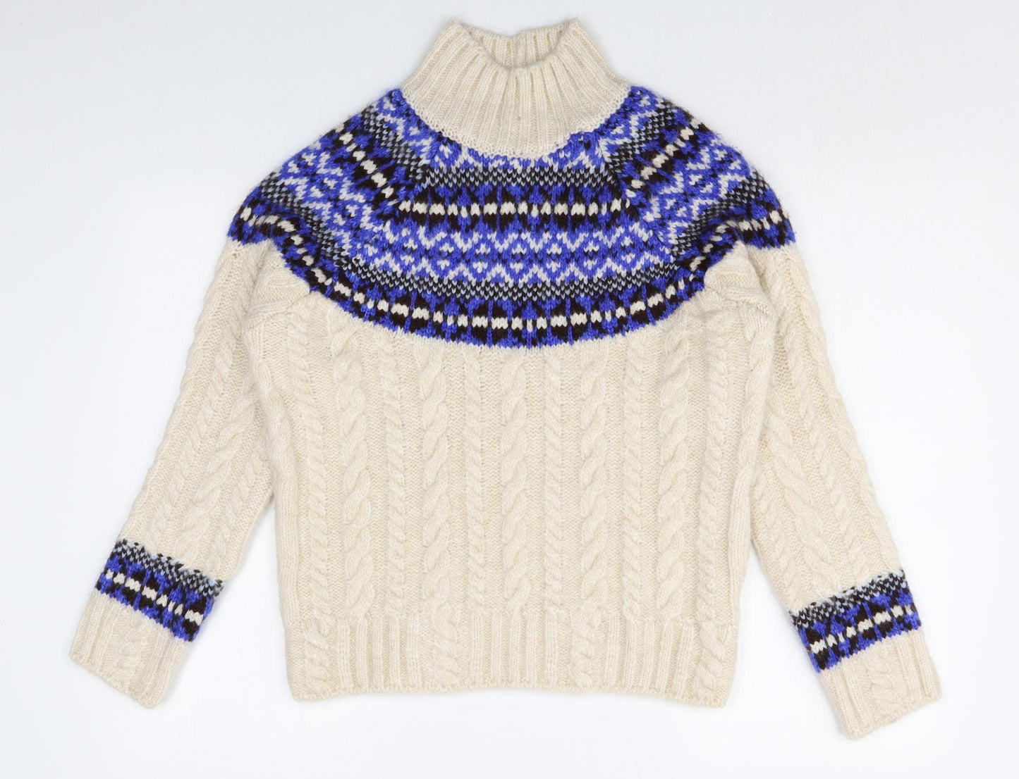 Marks and Spencer Womens Multicoloured Mock Neck Fair Isle Viscose Pullover Jumper Size S