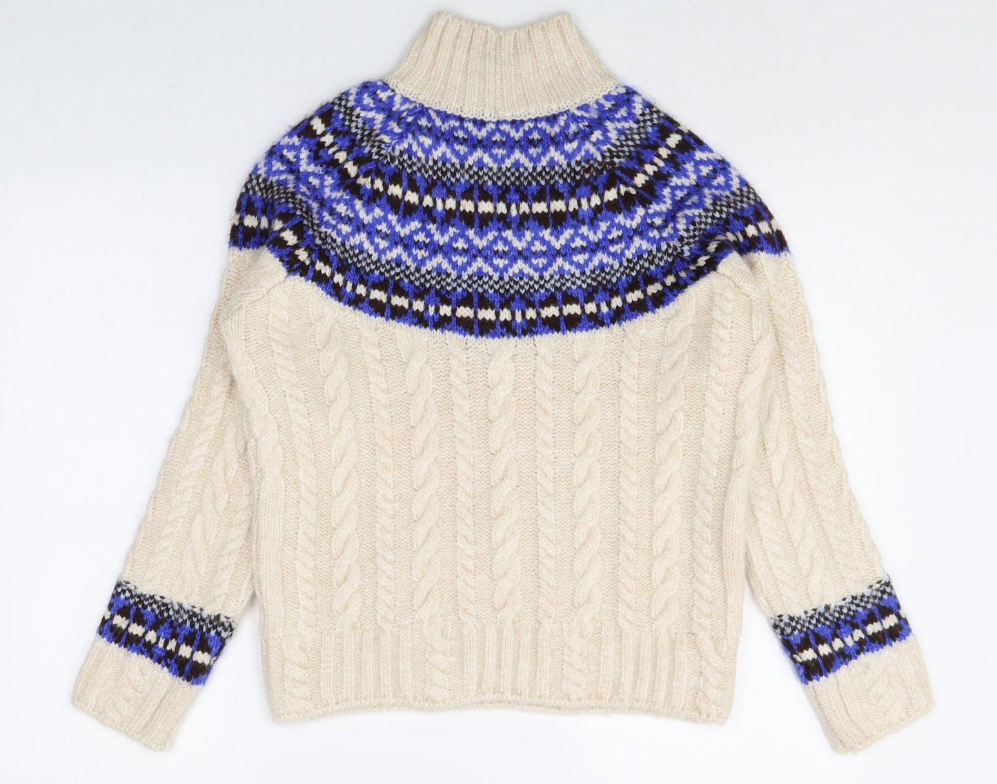Marks and Spencer Womens Multicoloured Mock Neck Fair Isle Viscose Pullover Jumper Size S