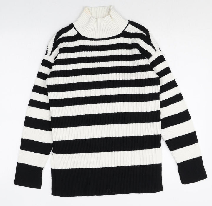 Marks and Spencer Womens Multicoloured Mock Neck Striped Cotton Pullover Jumper Size XS