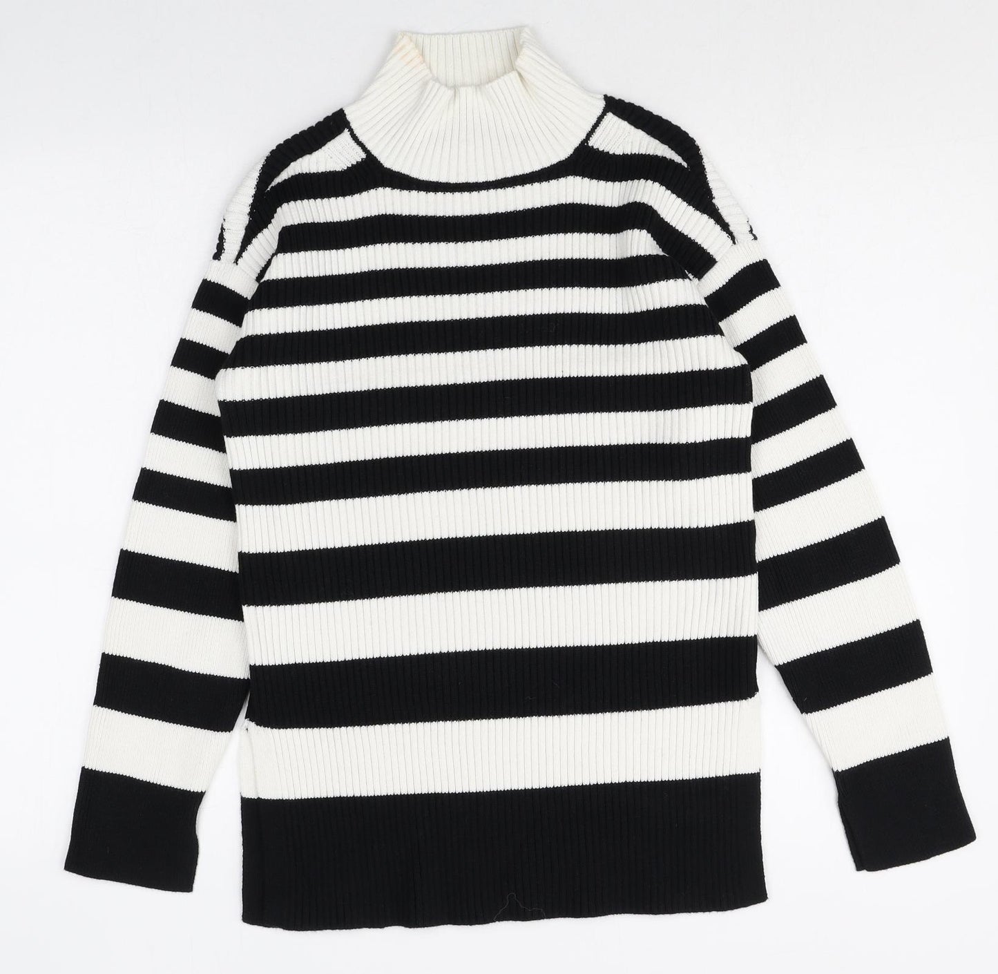 Marks and Spencer Womens Multicoloured Mock Neck Striped Cotton Pullover Jumper Size XS
