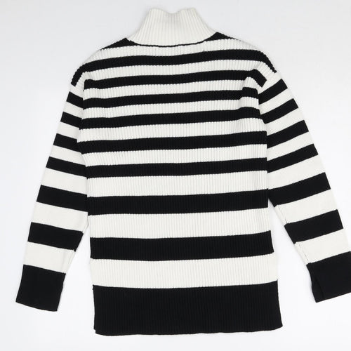 Marks and Spencer Womens Multicoloured Mock Neck Striped Cotton Pullover Jumper Size XS