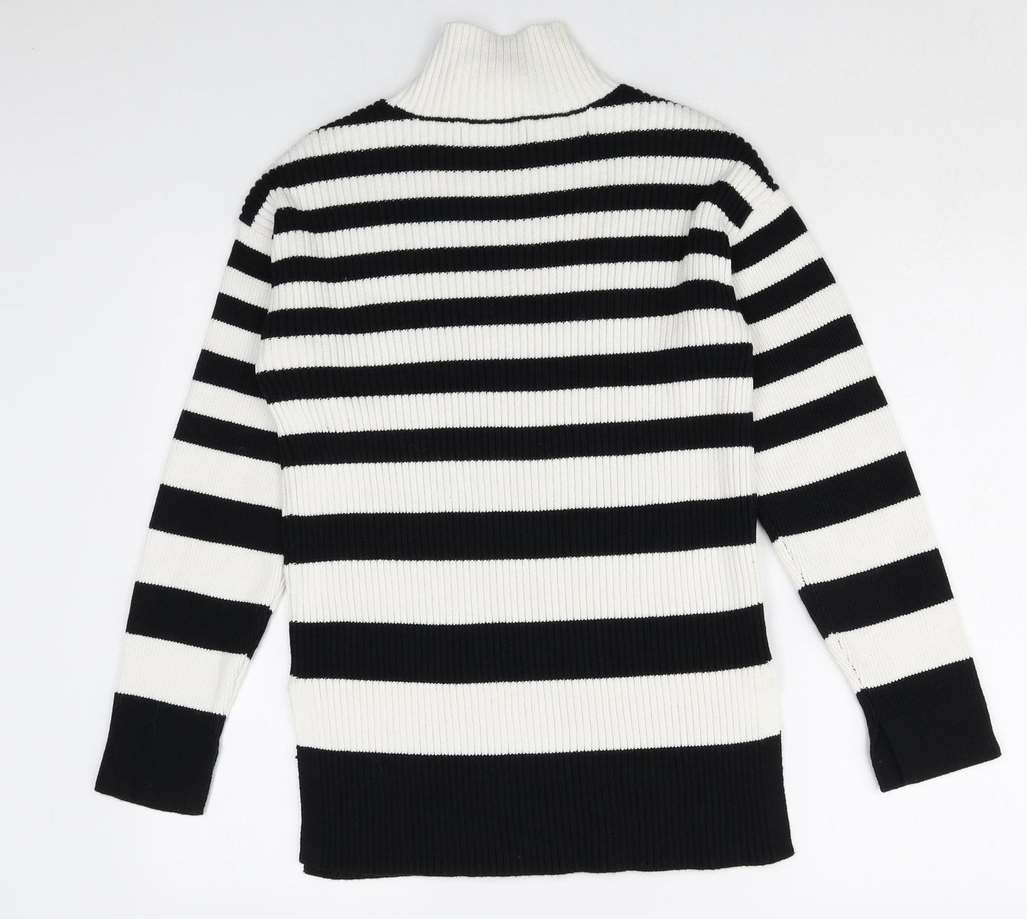 Marks and Spencer Womens Multicoloured Mock Neck Striped Cotton Pullover Jumper Size XS