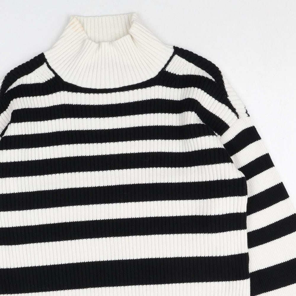 Marks and Spencer Womens Multicoloured Mock Neck Striped Cotton Pullover Jumper Size XS