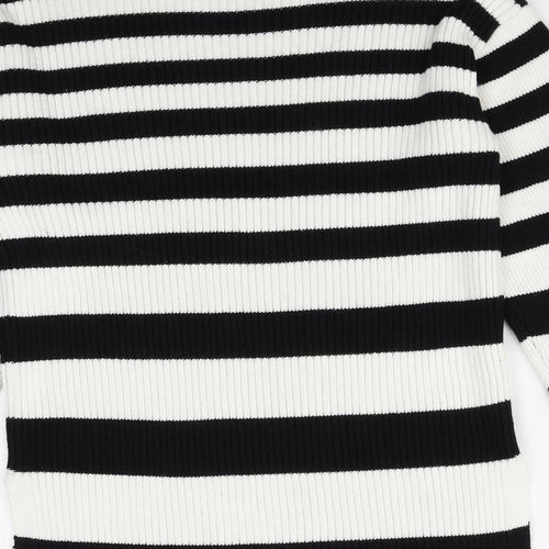Marks and Spencer Womens Multicoloured Mock Neck Striped Cotton Pullover Jumper Size XS