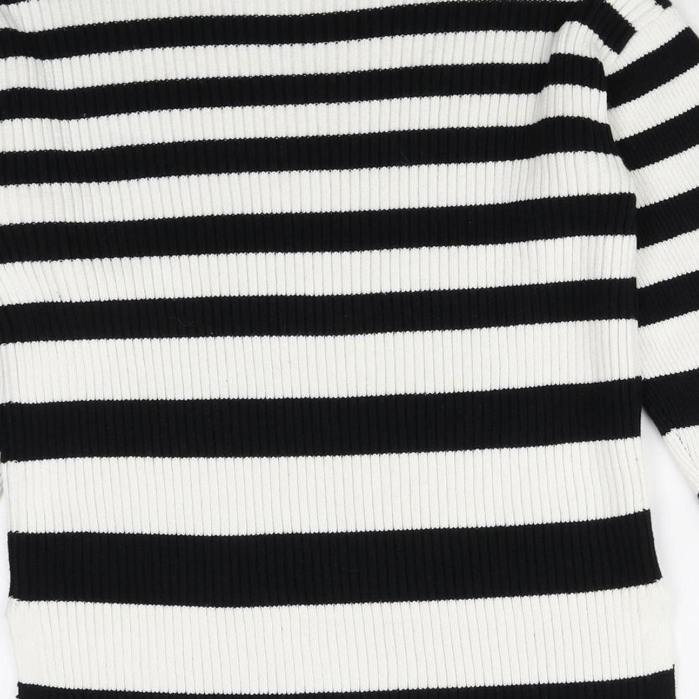 Marks and Spencer Womens Multicoloured Mock Neck Striped Cotton Pullover Jumper Size XS