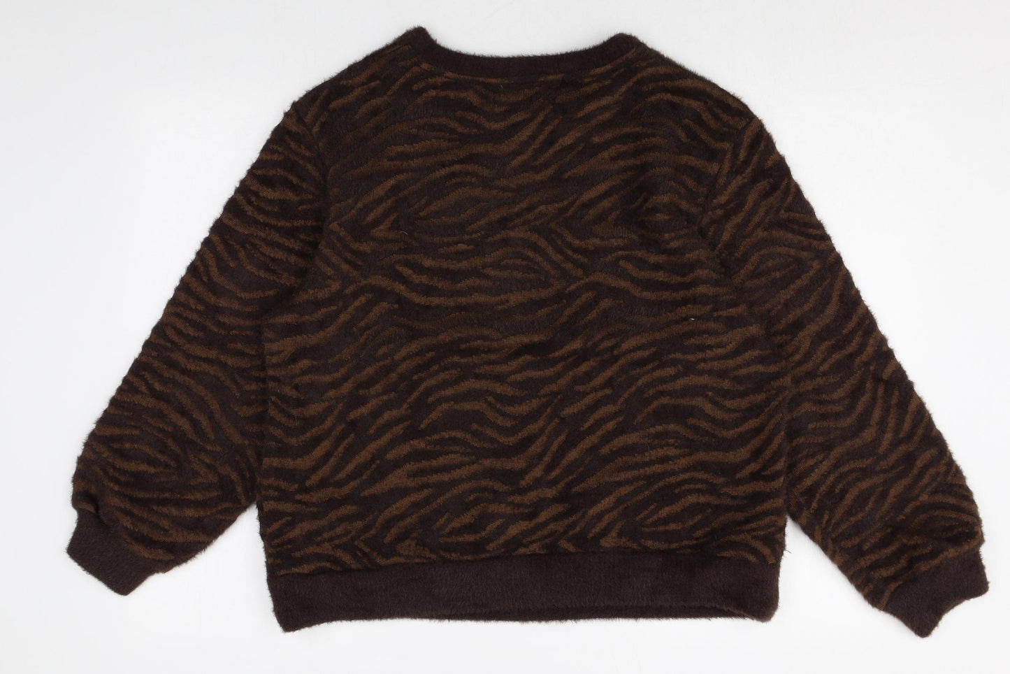Marks and Spencer Womens Brown Round Neck Animal Print Polyamide Pullover Jumper Size M - Tiger Pattern