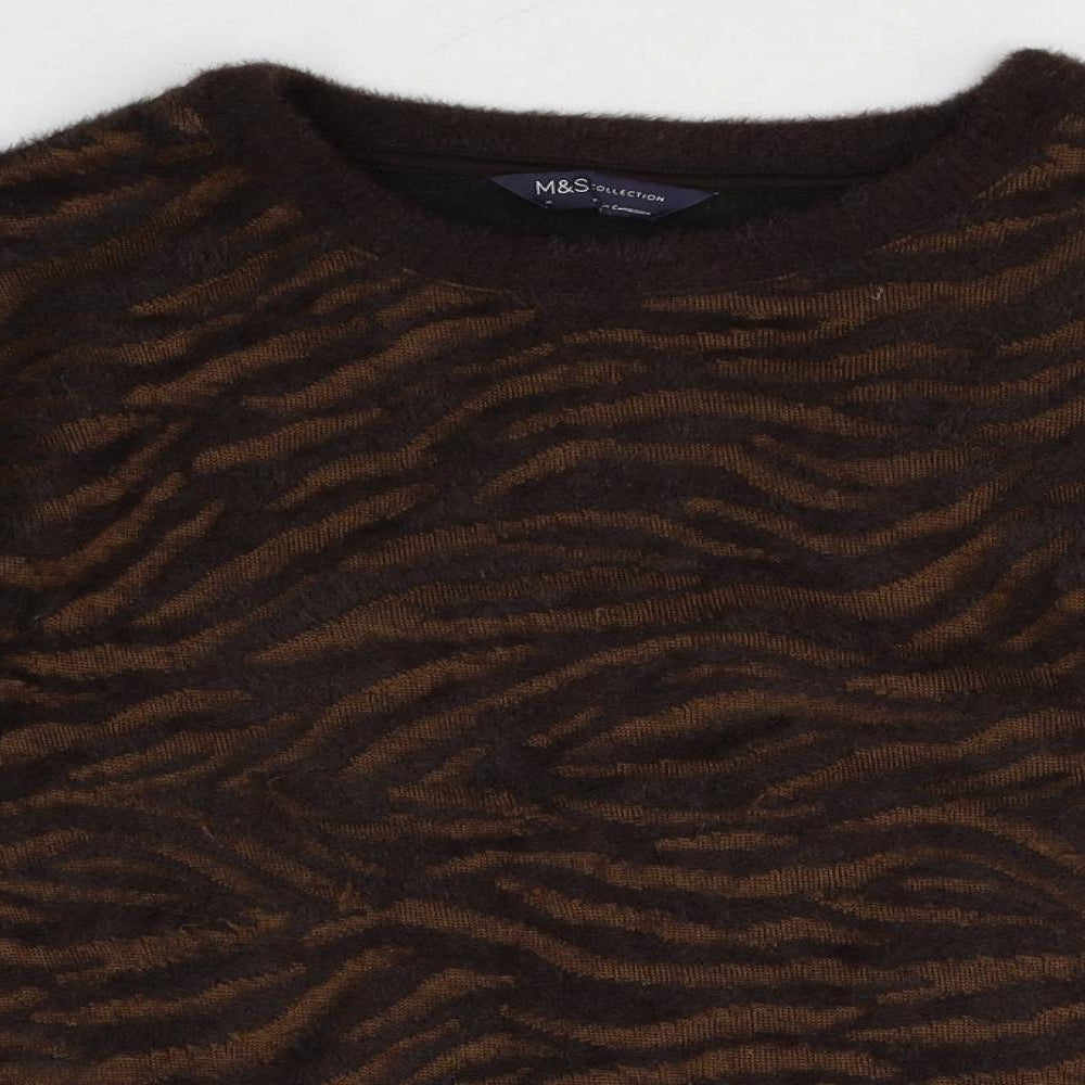 Marks and Spencer Womens Brown Round Neck Animal Print Polyamide Pullover Jumper Size M - Tiger Pattern