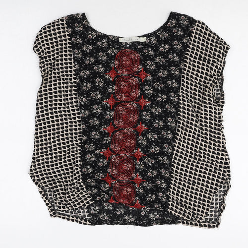 Solitaire Womens Multicoloured Geometric Polyester Basic Blouse Size L Scoop Neck