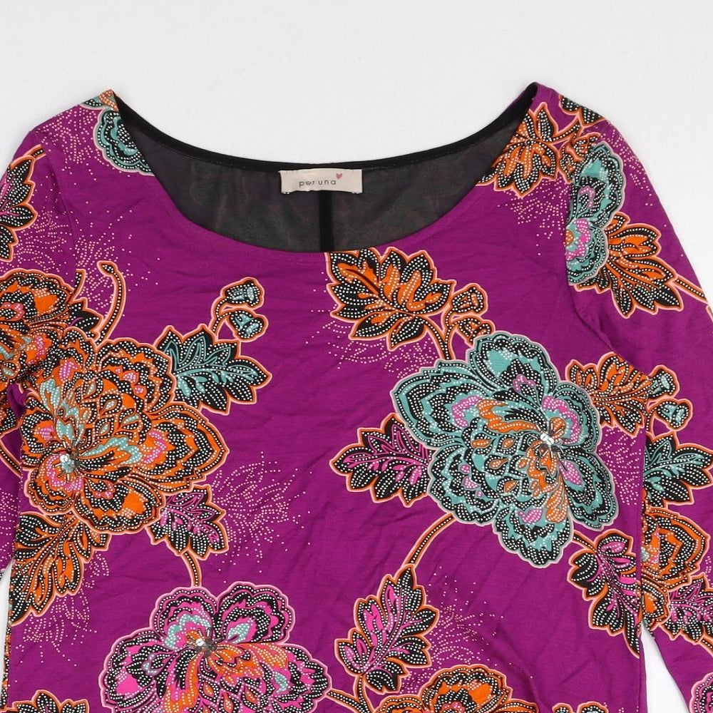 Pre Una Womens Multicoloured Floral Viscose Basic Blouse Size 10 Boat Neck