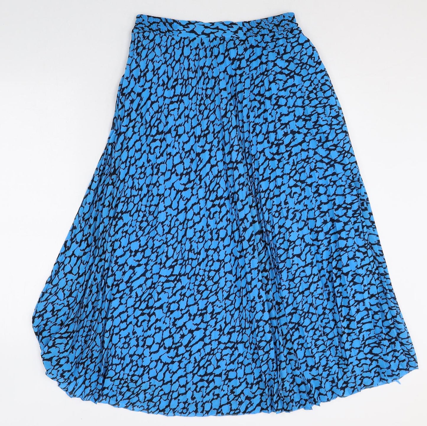 Marks and Spencer Womens Blue Geometric Polyester Pleated Skirt Size 10
