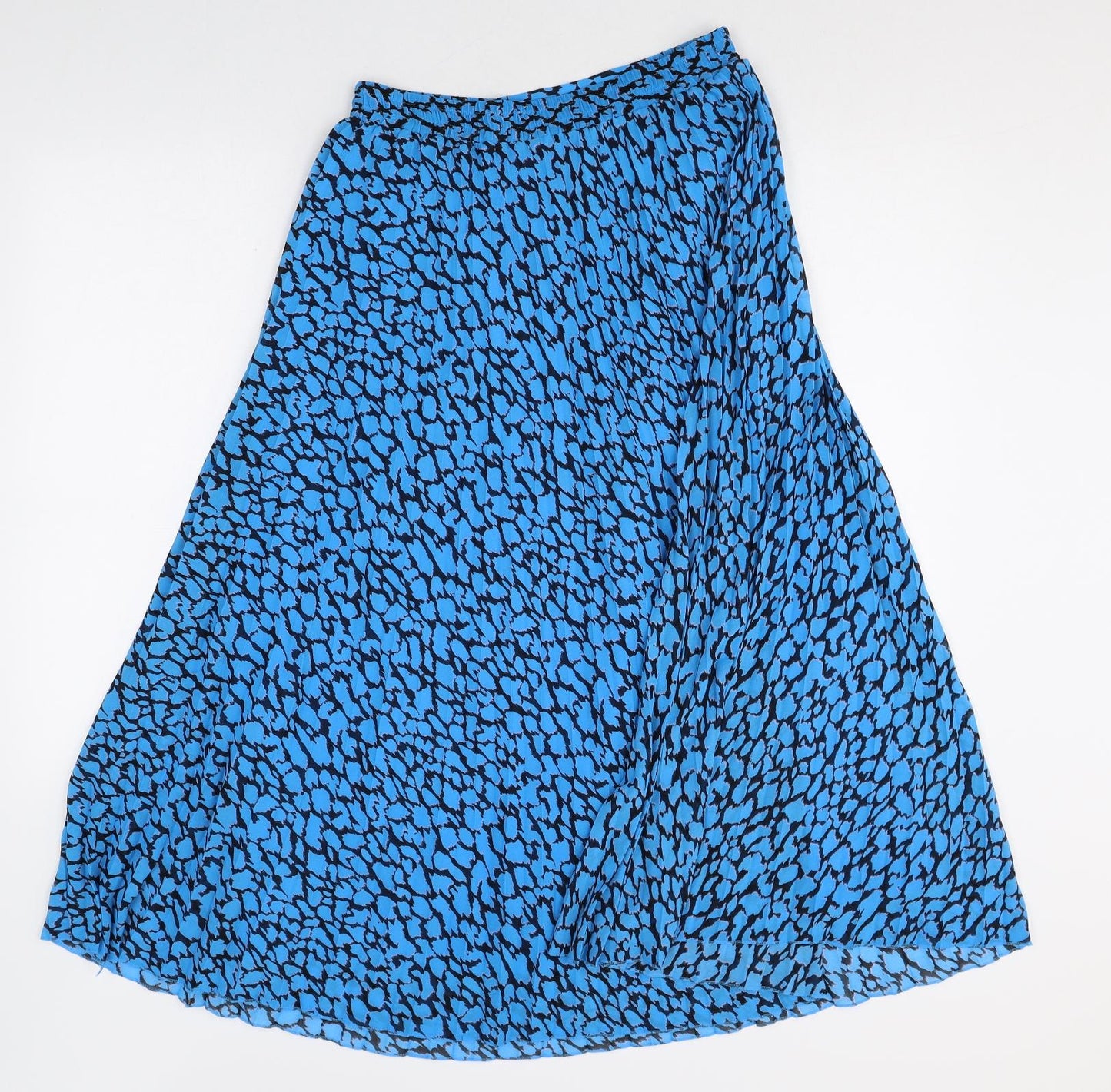 Marks and Spencer Womens Blue Geometric Polyester Pleated Skirt Size 10