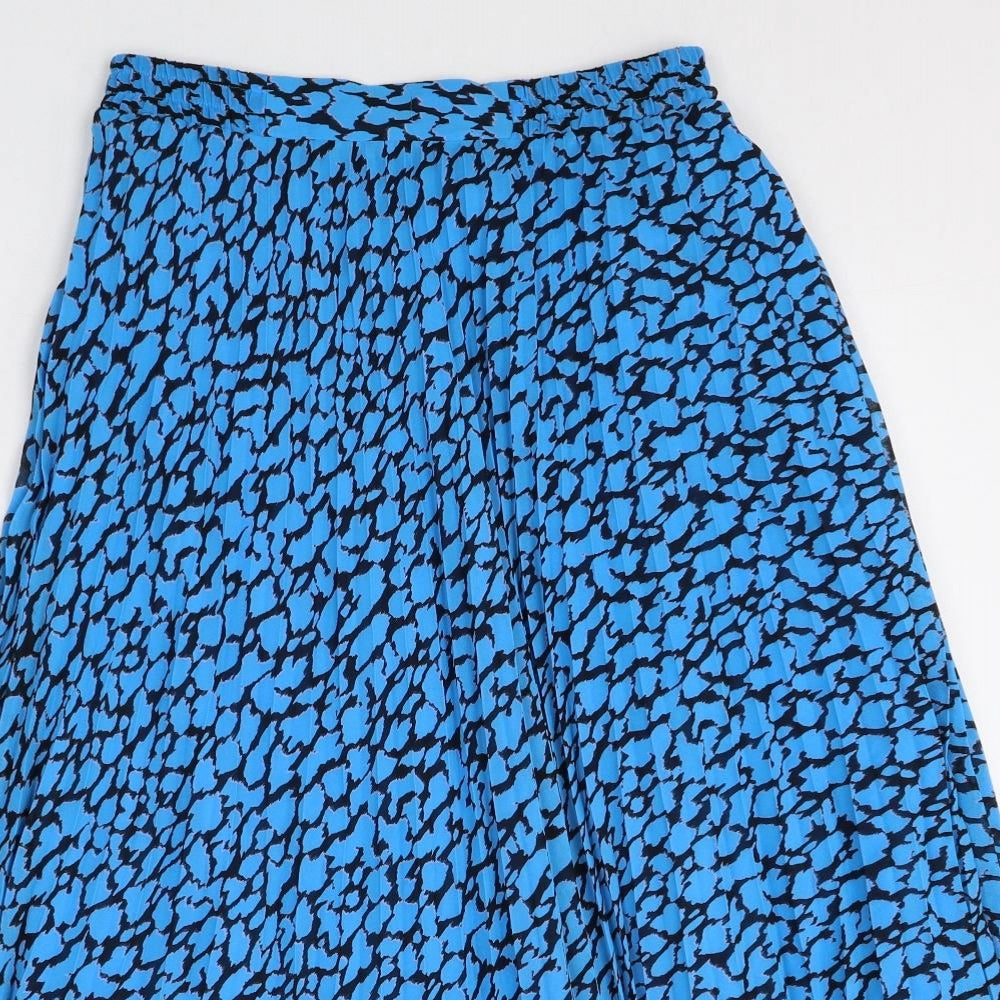 Marks and Spencer Womens Blue Geometric Polyester Pleated Skirt Size 10