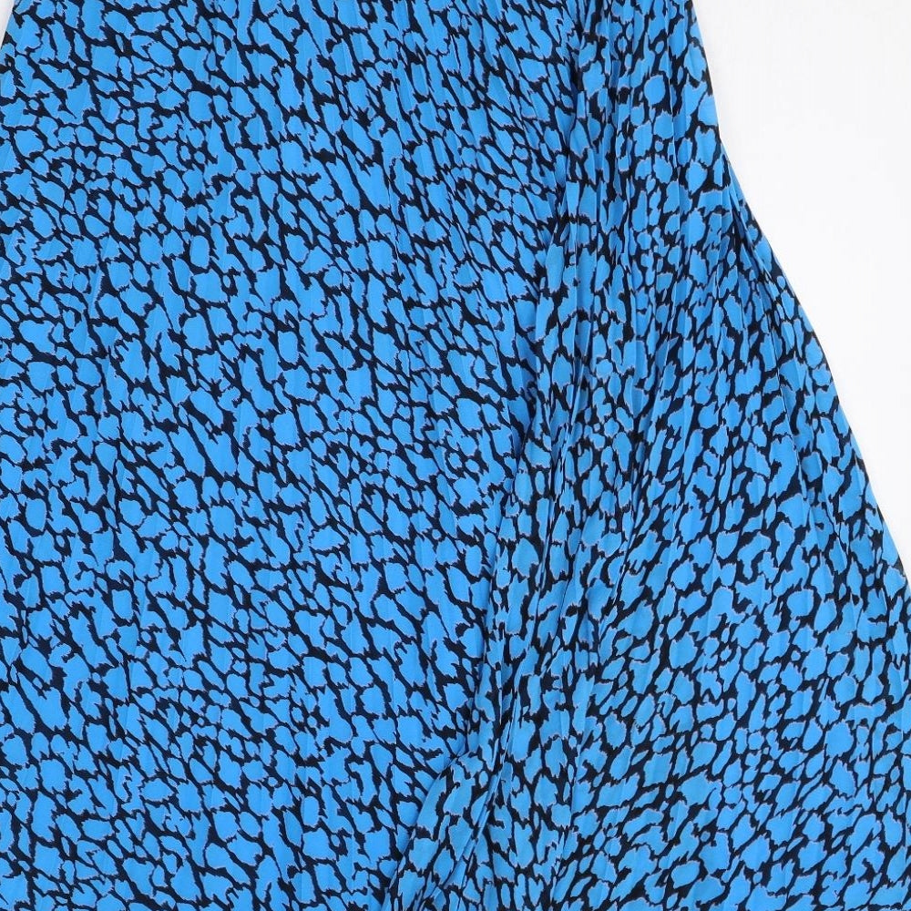 Marks and Spencer Womens Blue Geometric Polyester Pleated Skirt Size 10