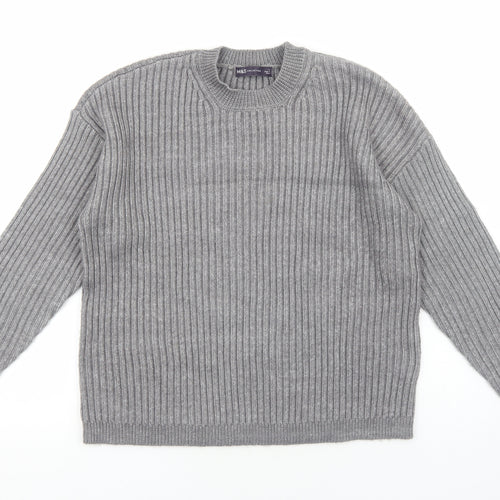 Marks and Spencer Womens Grey Round Neck Acrylic Pullover Jumper Size L
