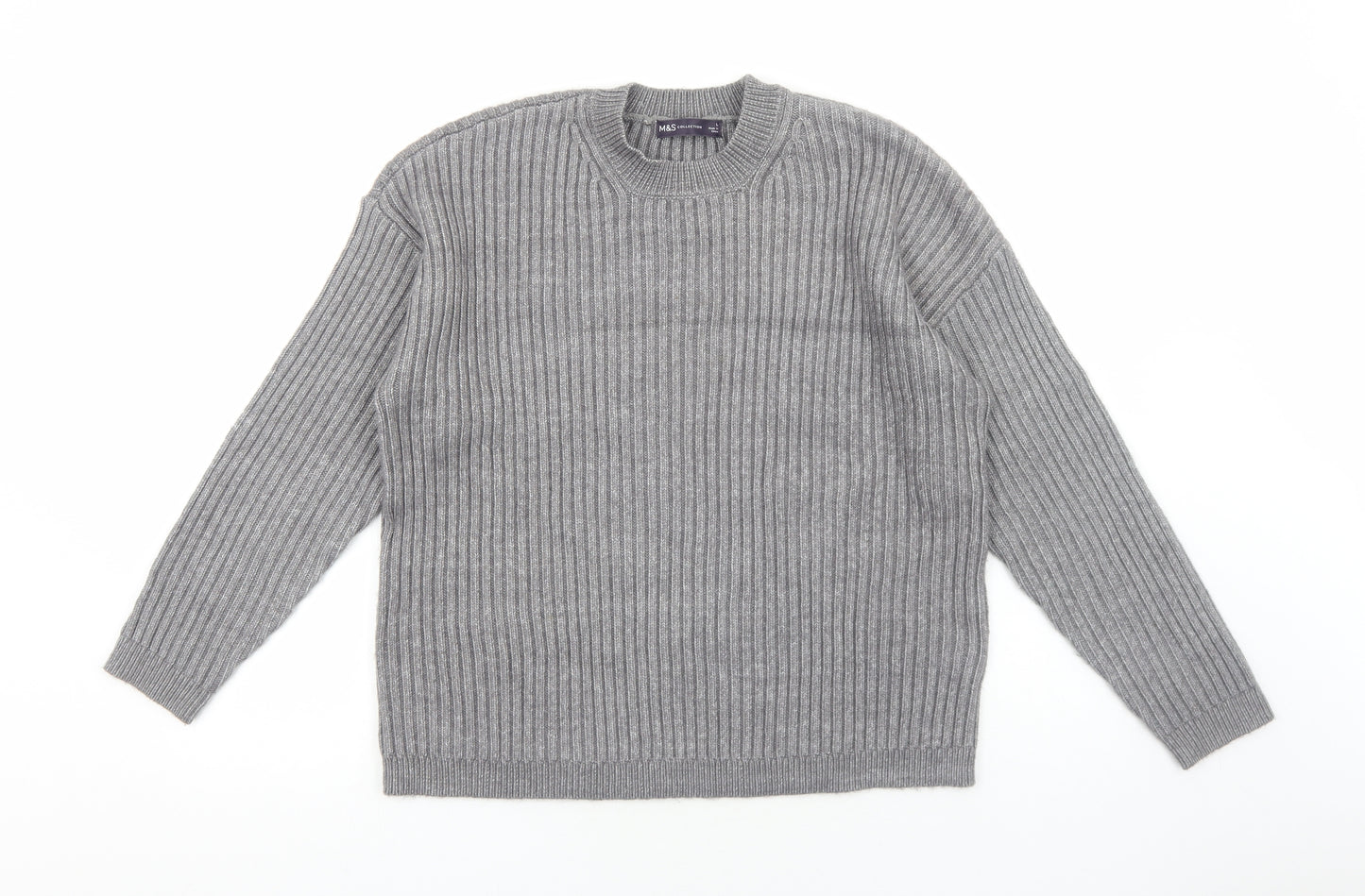Marks and Spencer Womens Grey Round Neck Acrylic Pullover Jumper Size L