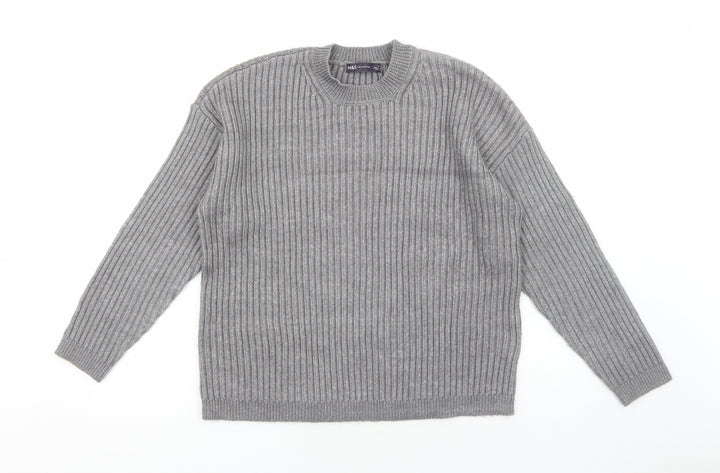 Marks and Spencer Womens Grey Round Neck Acrylic Pullover Jumper Size L
