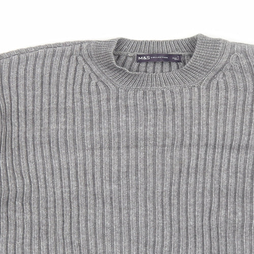 Marks and Spencer Womens Grey Round Neck Acrylic Pullover Jumper Size L