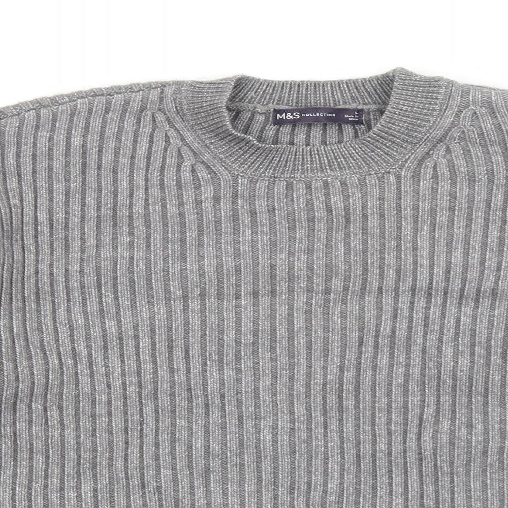 Marks and Spencer Womens Grey Round Neck Acrylic Pullover Jumper Size L