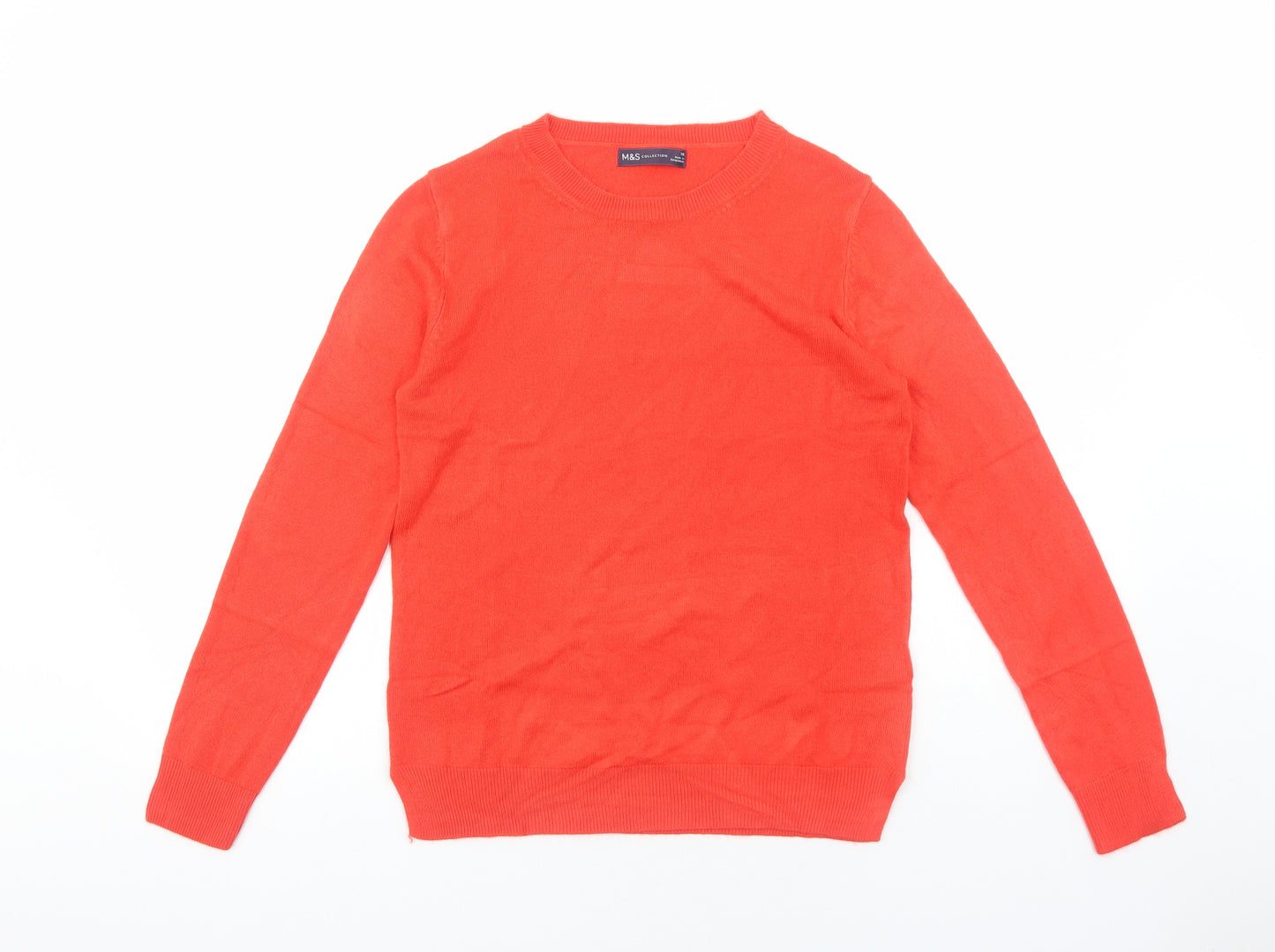 Marks and Spencer Womens Orange Round Neck Acrylic Pullover Jumper Size 10