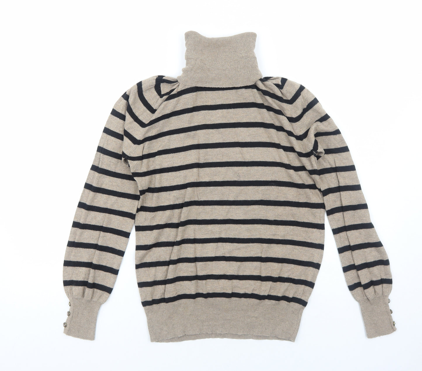 Preworn Womens Brown Roll Neck Striped Acrylic Pullover Jumper Size M